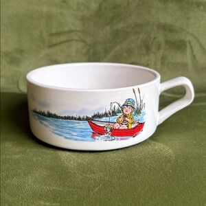 Vintage Collectible Campbell Soup Bowl Stackable - Fishing Scene